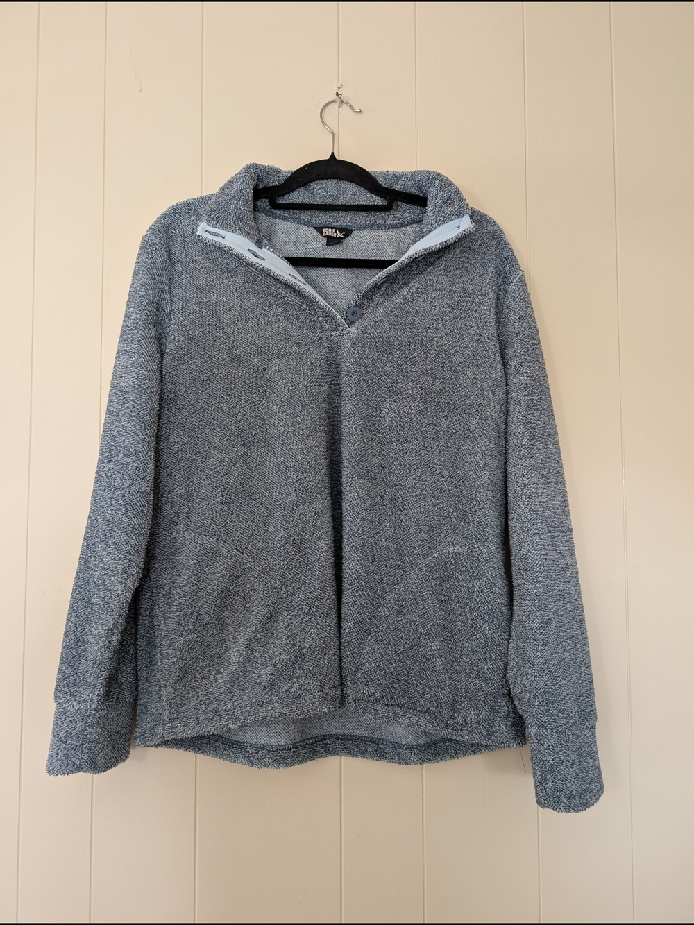 Eddie Bauer Women's Fuzzy Fleece Blue / Gray Quarter Button Pullover